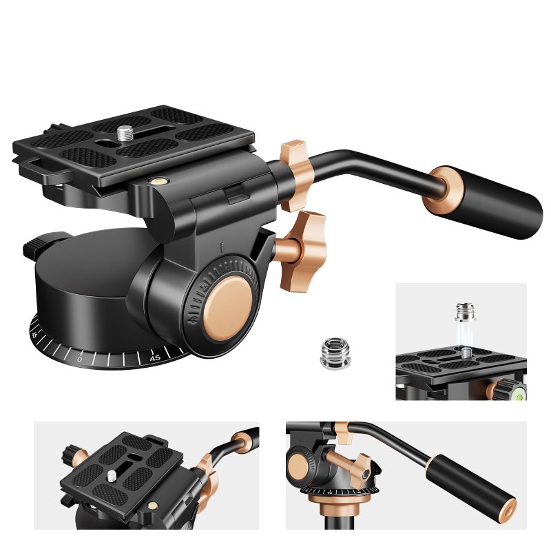 Soonpho Q-08S Heavy Duty Video Camera Tripod Fluid Drag Pan Head with Extended Handle for DSLR Camera,Camcorders,1/4 & 3/8 inch Screw Sliding Plate 360 Degree Rotating Tripod Head - Image 1